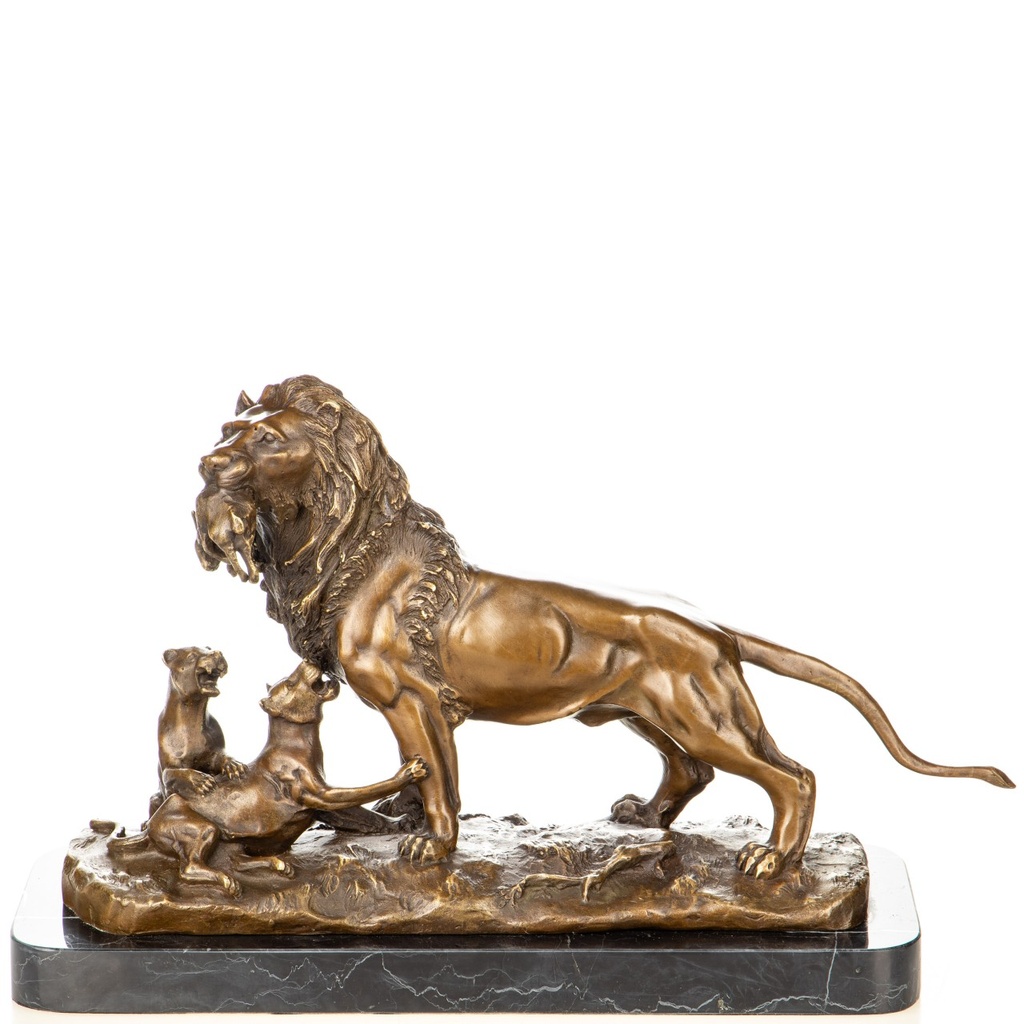 [LA-1822782] Bronzeskulptur Bronzefigur Löwe mit Löwenwelpen