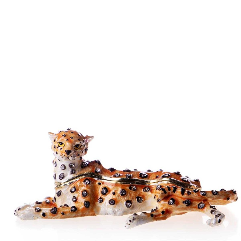 [LA-62510] Pillendose Pillendöschen Dose Döschen Schatulle Hartzinn Zinn emailliert Leopard