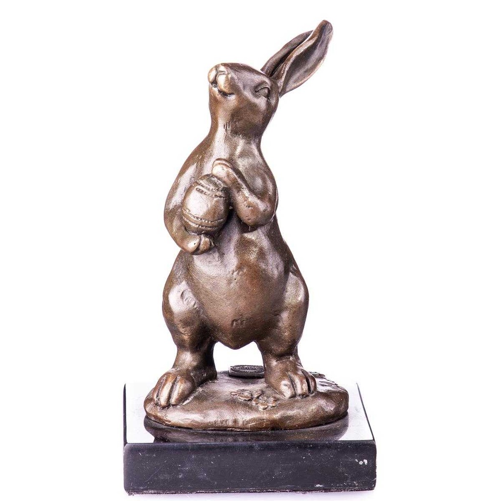 [LA-62568] Bronze Skulptur Figur Bronzeskulptur Bronzefigur Osterhase mit Osterei Ostern