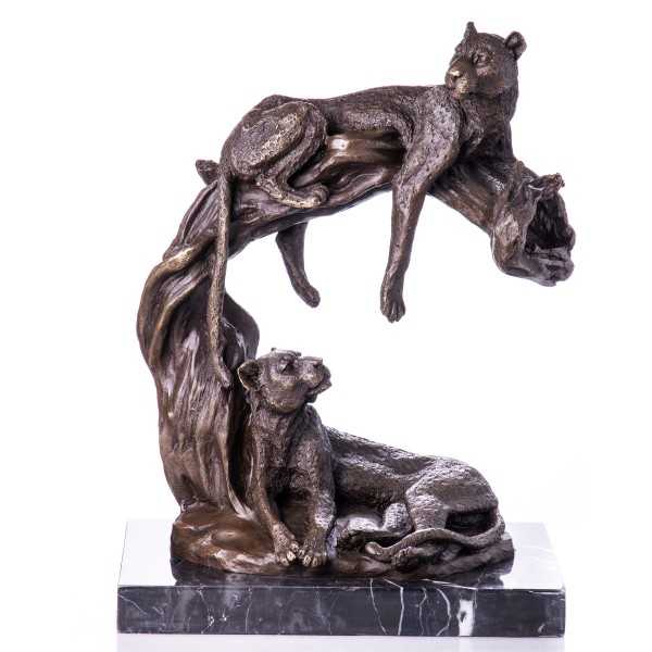 [LA-62649] Bronze Skulptur Figur Bronzeskulptur Bronzefigur Leoparden