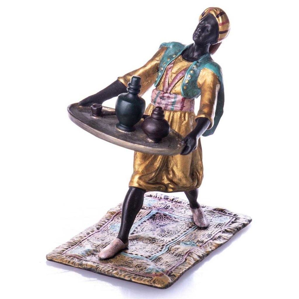 [LA-62652] Bronze Skulptur Figur Bronzeskulptur Bronzefigur Diener mit Tablett