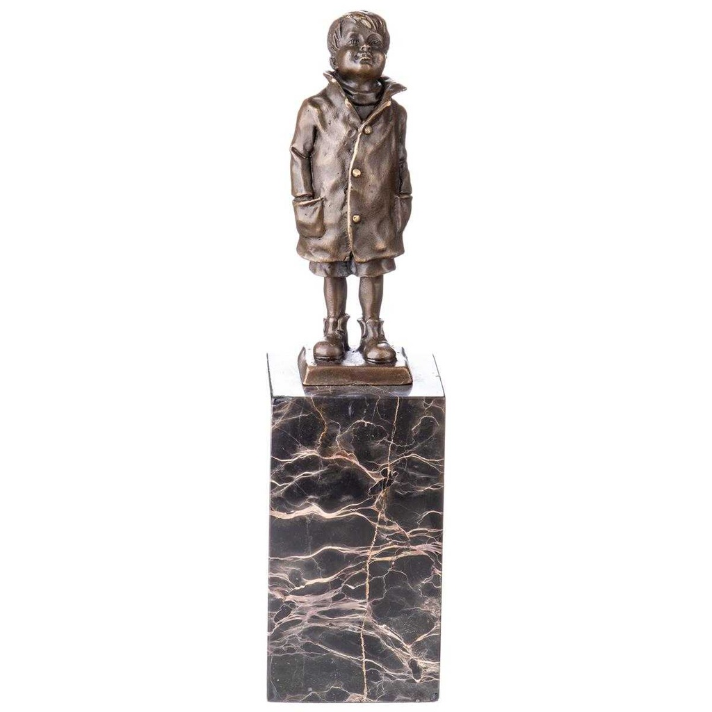 [LA-62676] Bronze Skulptur Figur Bronzeskulptur Bronzefigur Junge mit Mantel