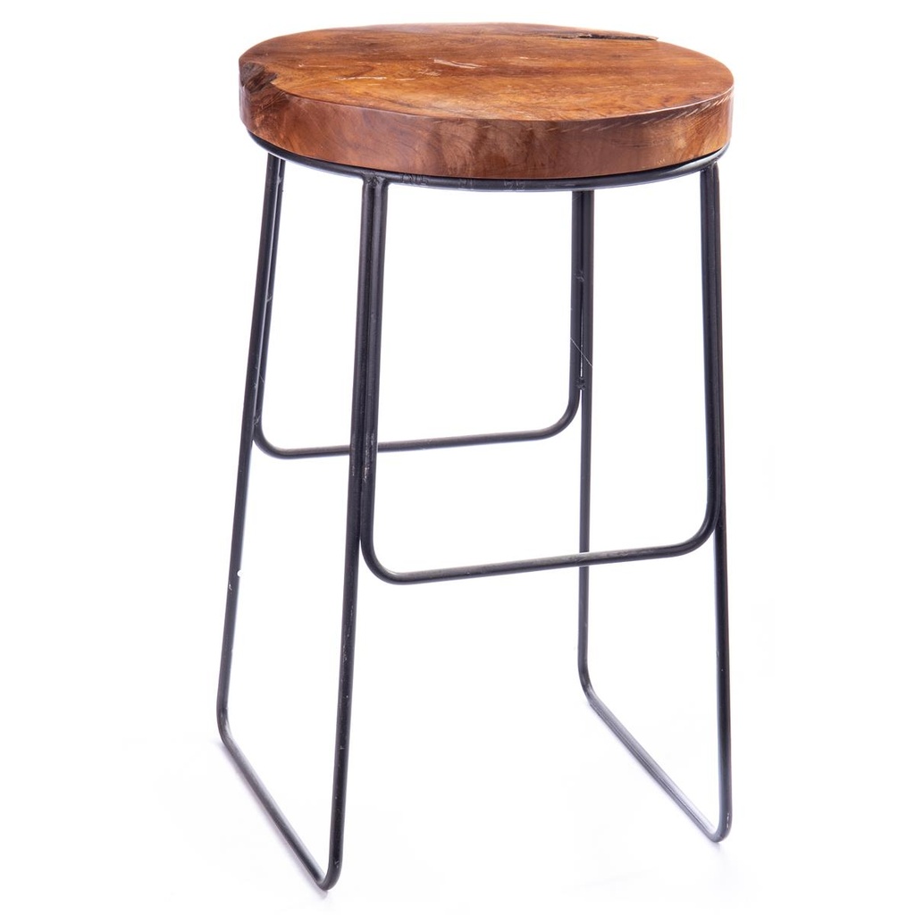 [LA-62769] Hocker Teakholz mit Metallfüßen #62769