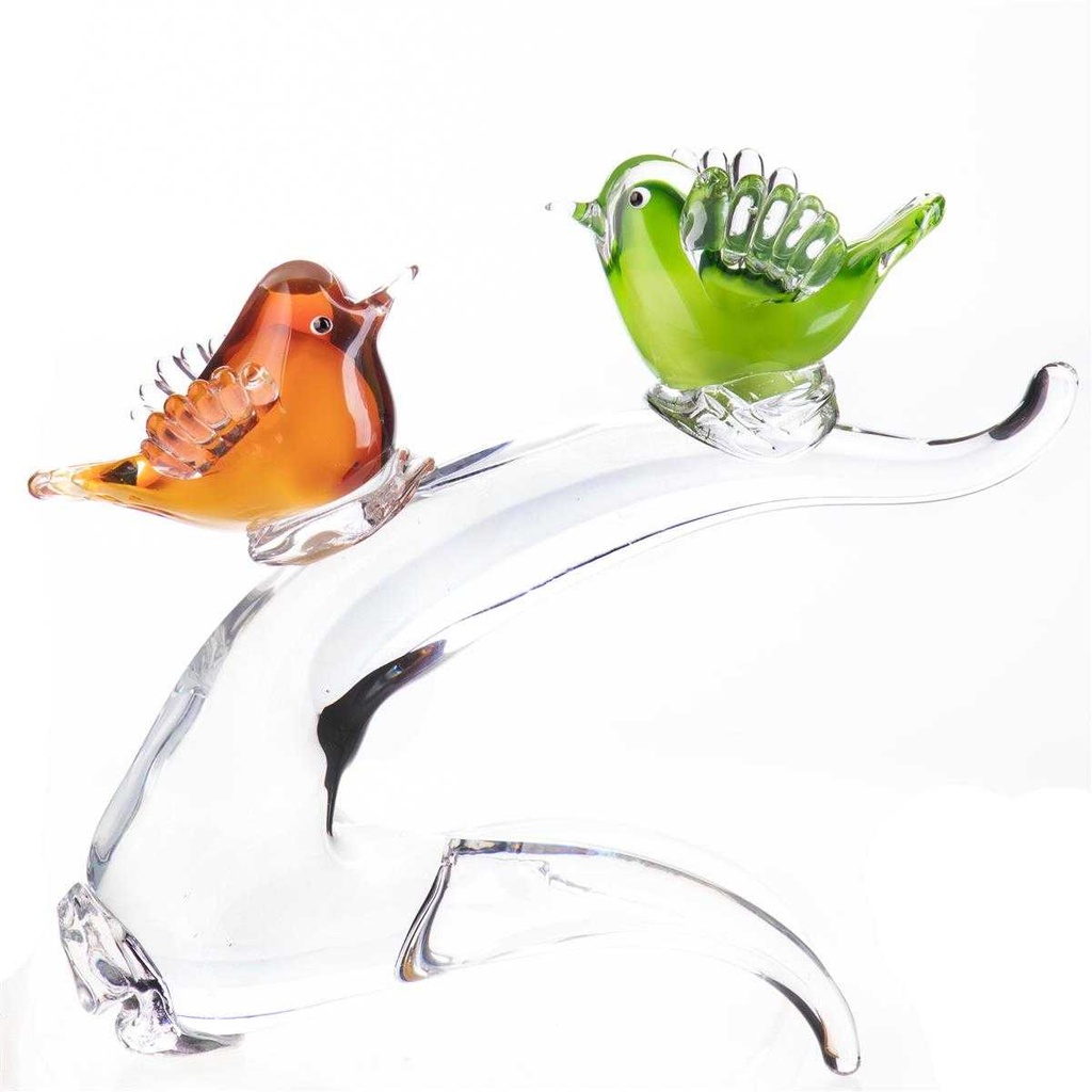 [LA-62845] Skulptur Figur Glas Vögel auf Ast Murano-Stil