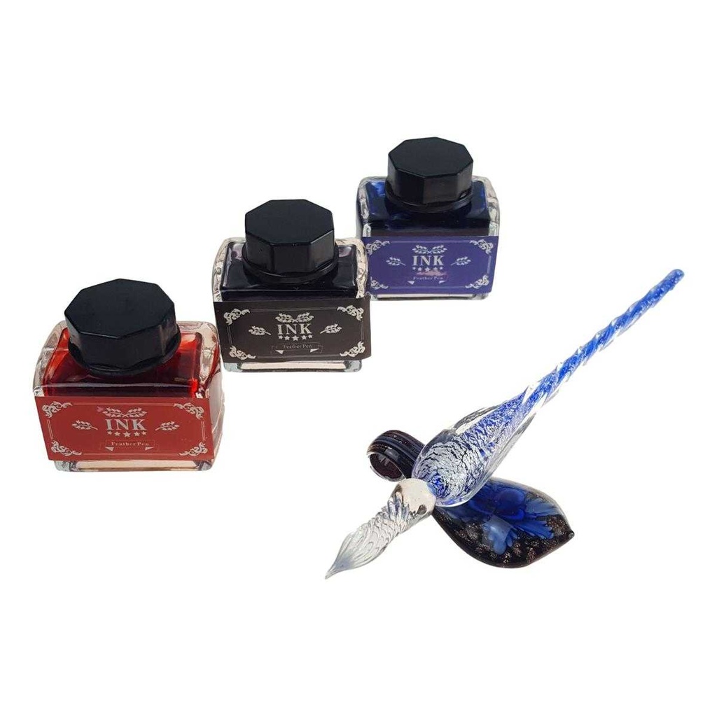 [LA-62997] Schreibset in Geschenkbox Bestehend aus Schreibfeder Glas, Ablage Glas