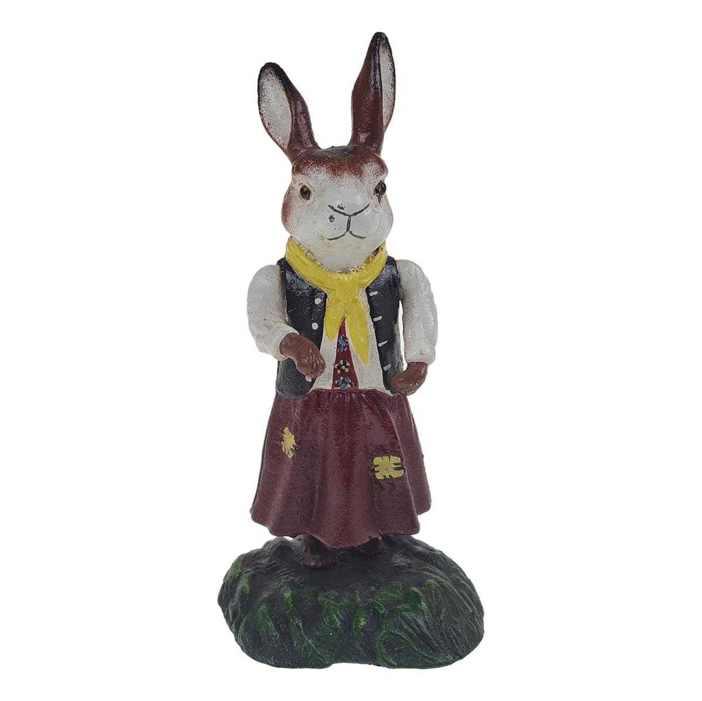 [LA-63023] Figur Skulptur Gusseisen Hase mit Korb #63023