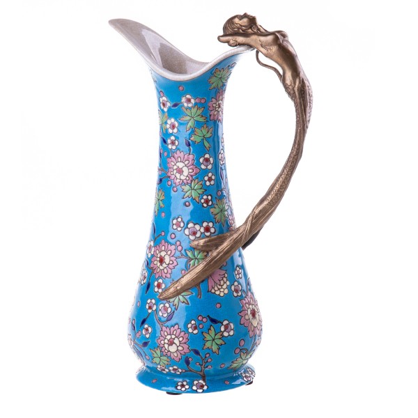 [LA-63176] Porzellan/Messing Jugendstil Karaffe mit Nixe #63176