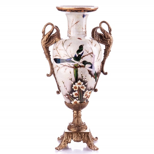 [LA-63301] Porzellan/Messing Vase mit Schwänen #63301