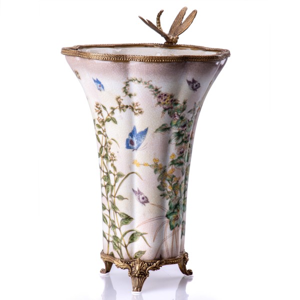 [LA-63328] Porzellan/Messing Vase mit Libelle #63328