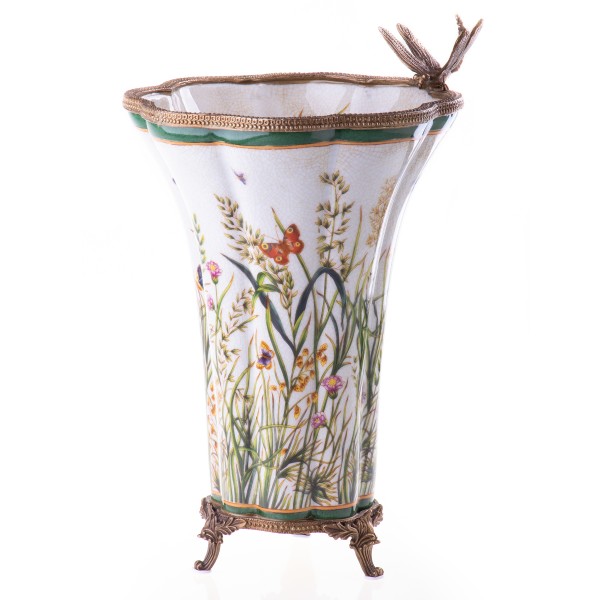 [LA-63329] Porzellan/Messing Vase mit Libelle #63329