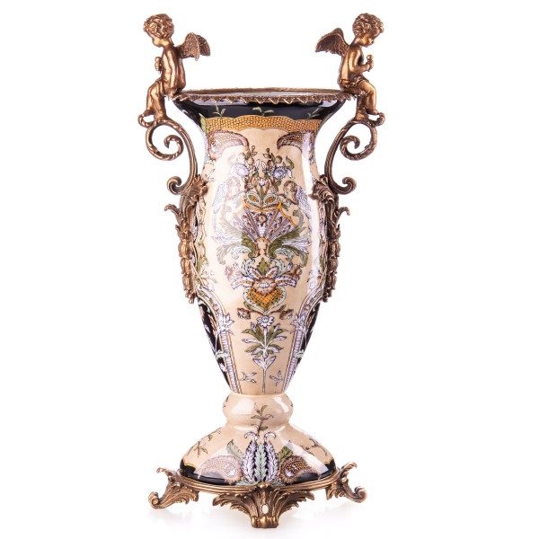 [LA-63397] Porzellan/Messing Vase mit Engeln #63397