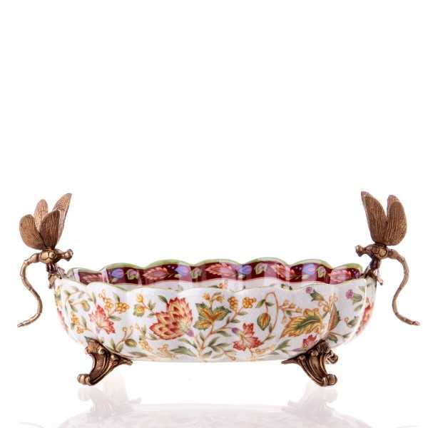 [LA-63419] Porzellan/Messing Schale mit Libellen 17x39x22cm #63419