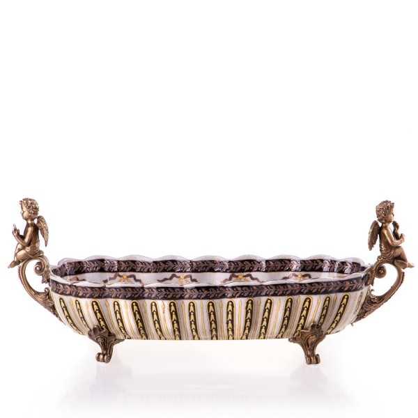 [LA-63437] Porzellan/Messing Schale mit Engeln 20x53x17cm #63437
