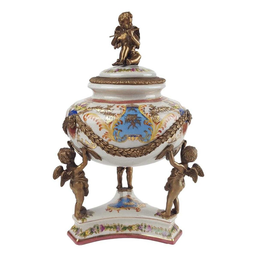 [LA-63476] Porzellan/Messing Dose mit Engeln #63476