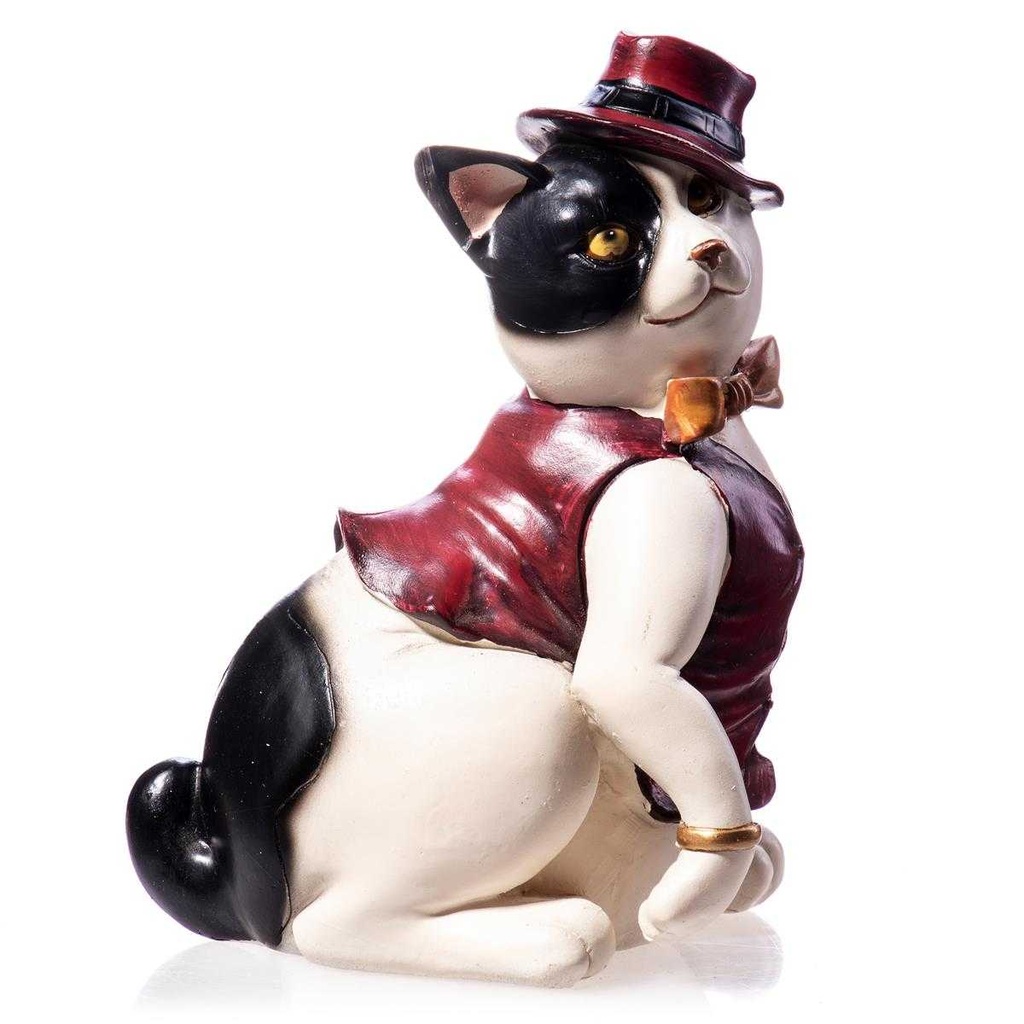 [LA-63707] Skulptur Figur Kunststein Kater in Kostüm mit Hut #63707