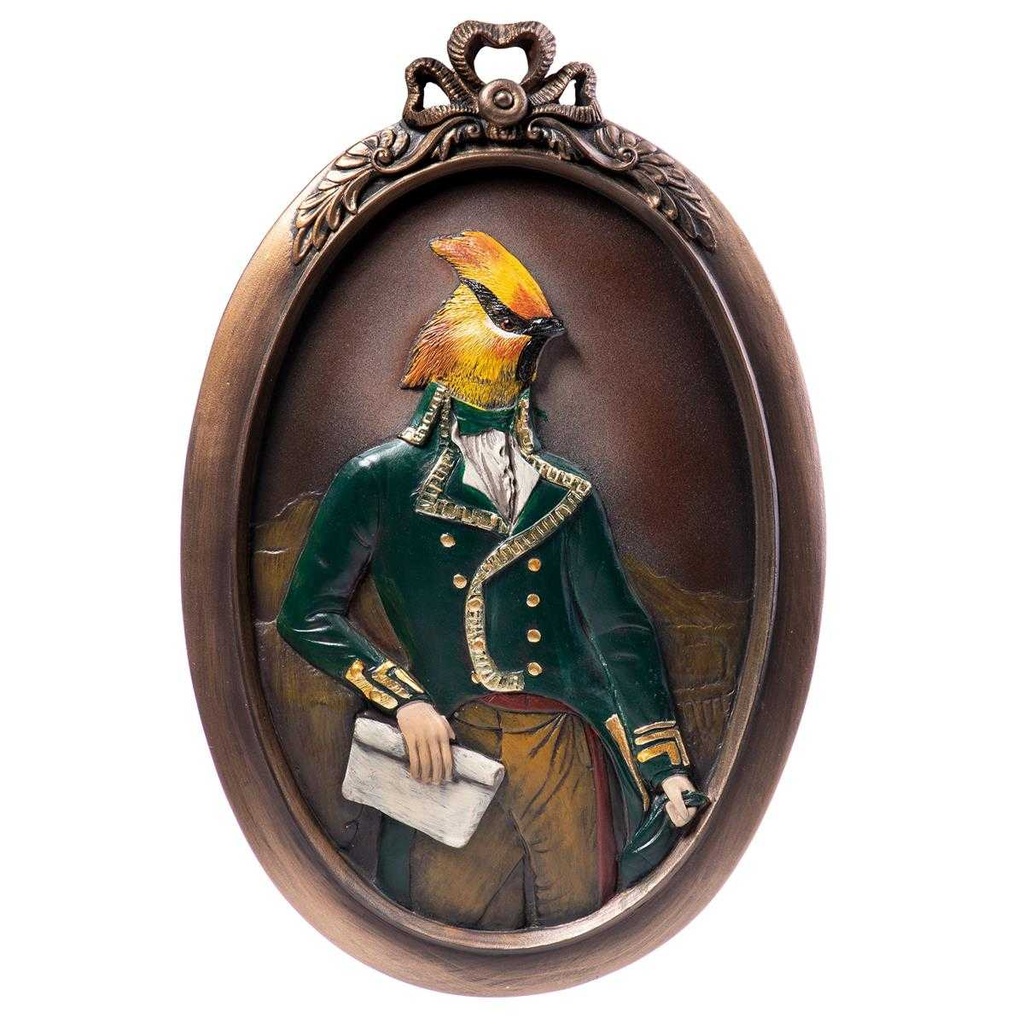 [LA-63709] Figur Skulptur Wandrelief eines Vogels in Kostüm aus handbemaltem Polyresin #63709