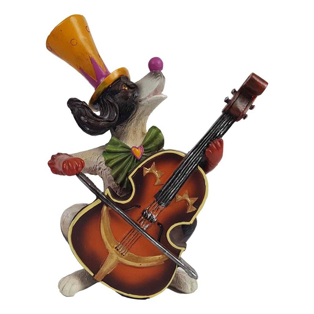 [LA-63712] Skulptur Figur Hund in Clownskostüm mit Instrument Mehrfarbig