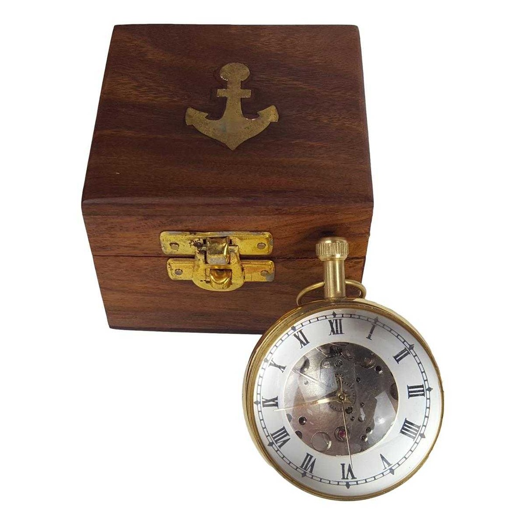 [LA-63724] Messing Kugeluhr mit Mechanischem Uhrwerk in Holzbox #63724