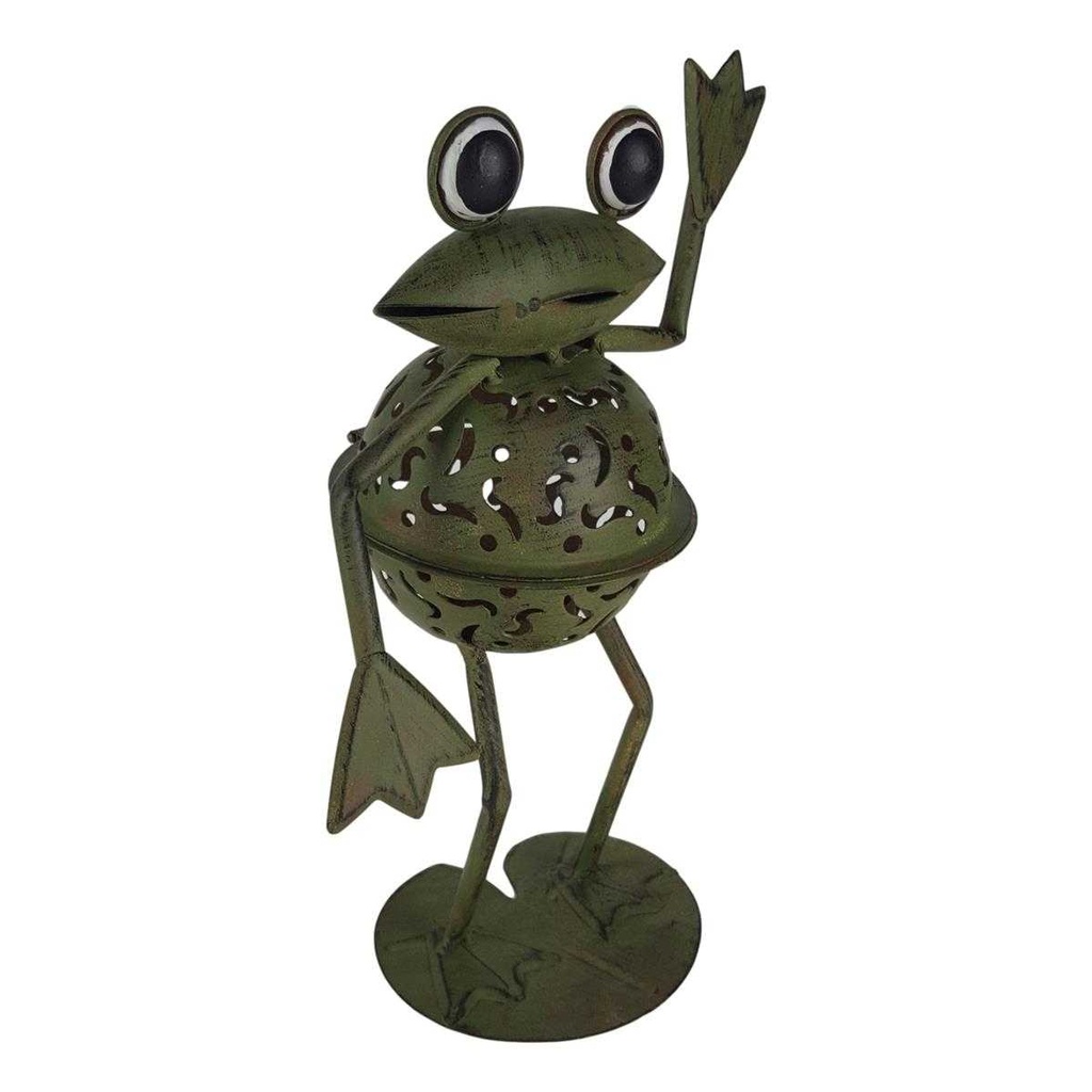 [LA-63791] Figur Skulptur Windlicht Teelichthalter Frosch stehend Garten