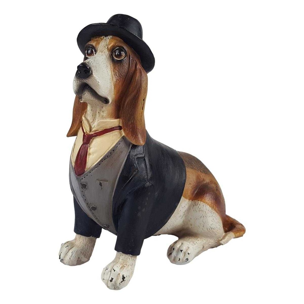[LA-63796] Kunststein Figur Skulptur Hund mit Kostüm handbemalt #63796