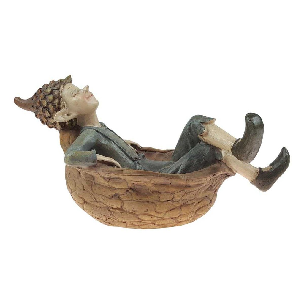 [LA-63805] Kunstharz Figur Skulptur Deko Kobold in Nussschale handbemalt L 18 cm