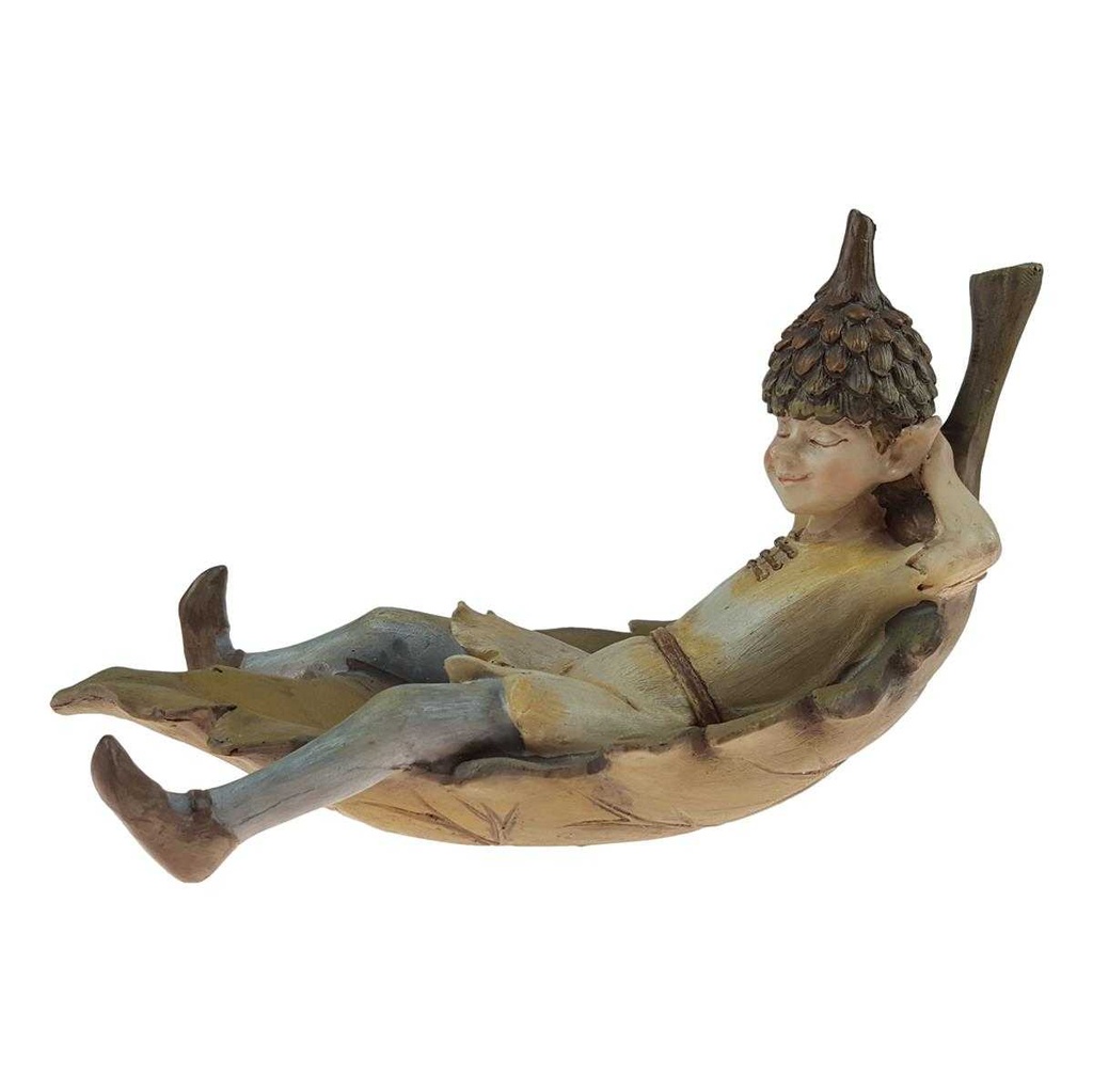 [LA-63806] Kunstharz Figur Skulptur Kobold auf Blatt handbemalt L 18 cm