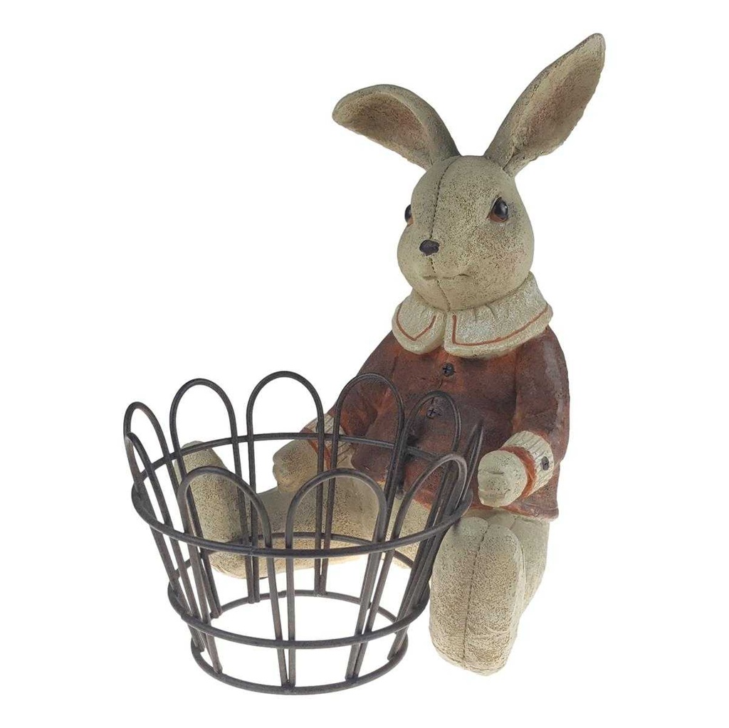 [LA-63809] Kunststein Figur Skulptur Hase mit Korb handbemalt #63809