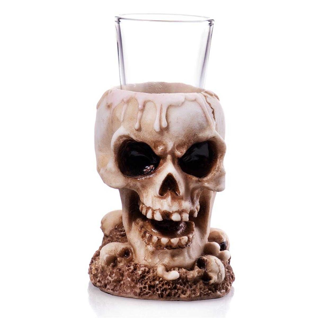 [LA-63822] Skulptur Figur Kunststein Totenkopf mit Teelicht