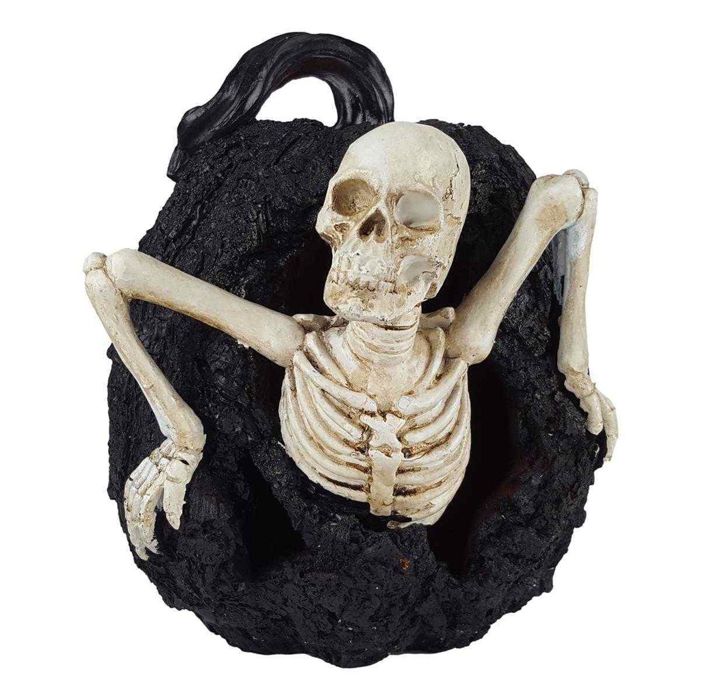 [LA-63929] Kunststein Figur Skulptur Halloween Skelett in Kürbis mit LED beleuchtung