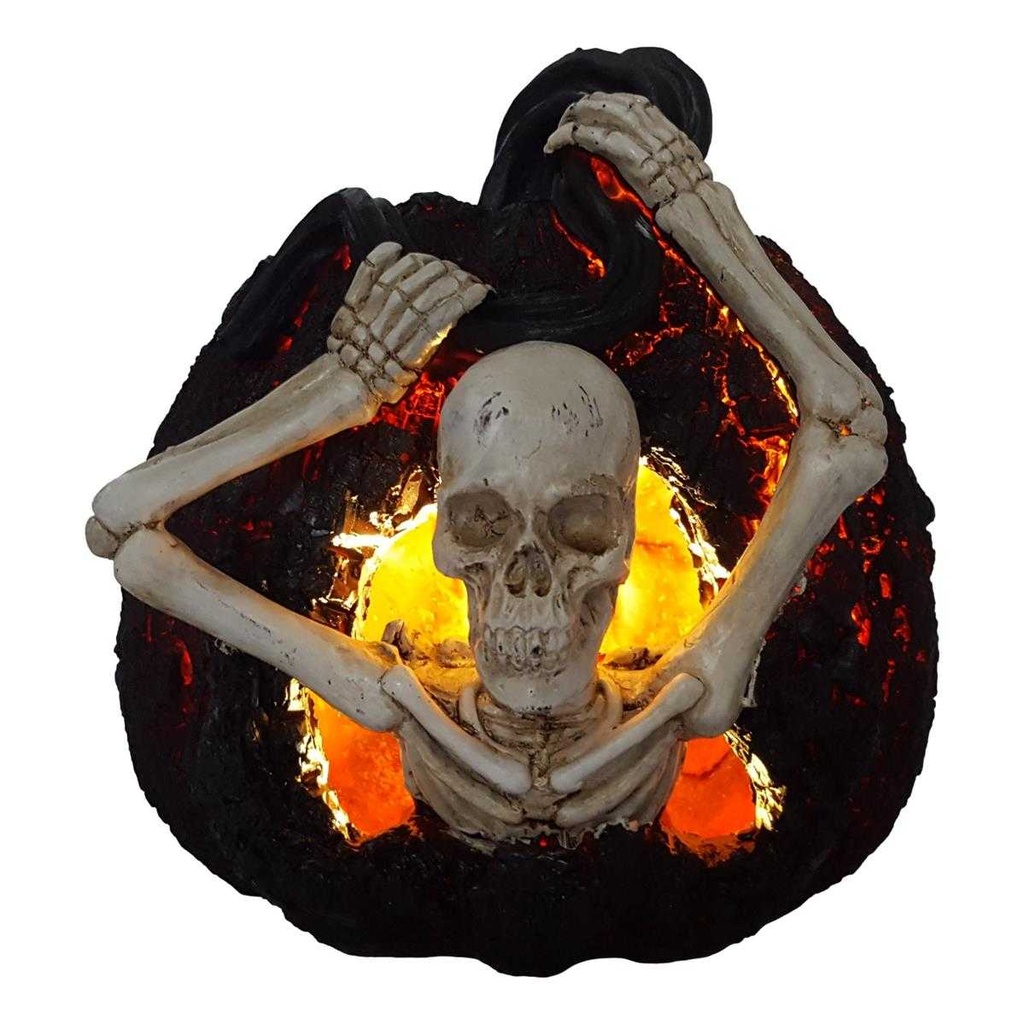[LA-63930] Skulptur Figur Kunststein Skelett in Kürbis Gothic Halloween #63930