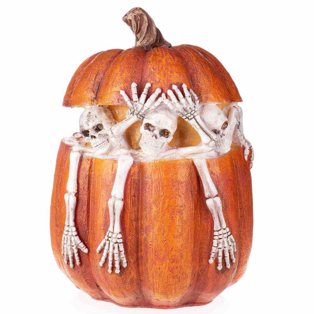 [LA-63939] Kunststein Figur Skulptur Halloween Skelette in Kürbis #63939