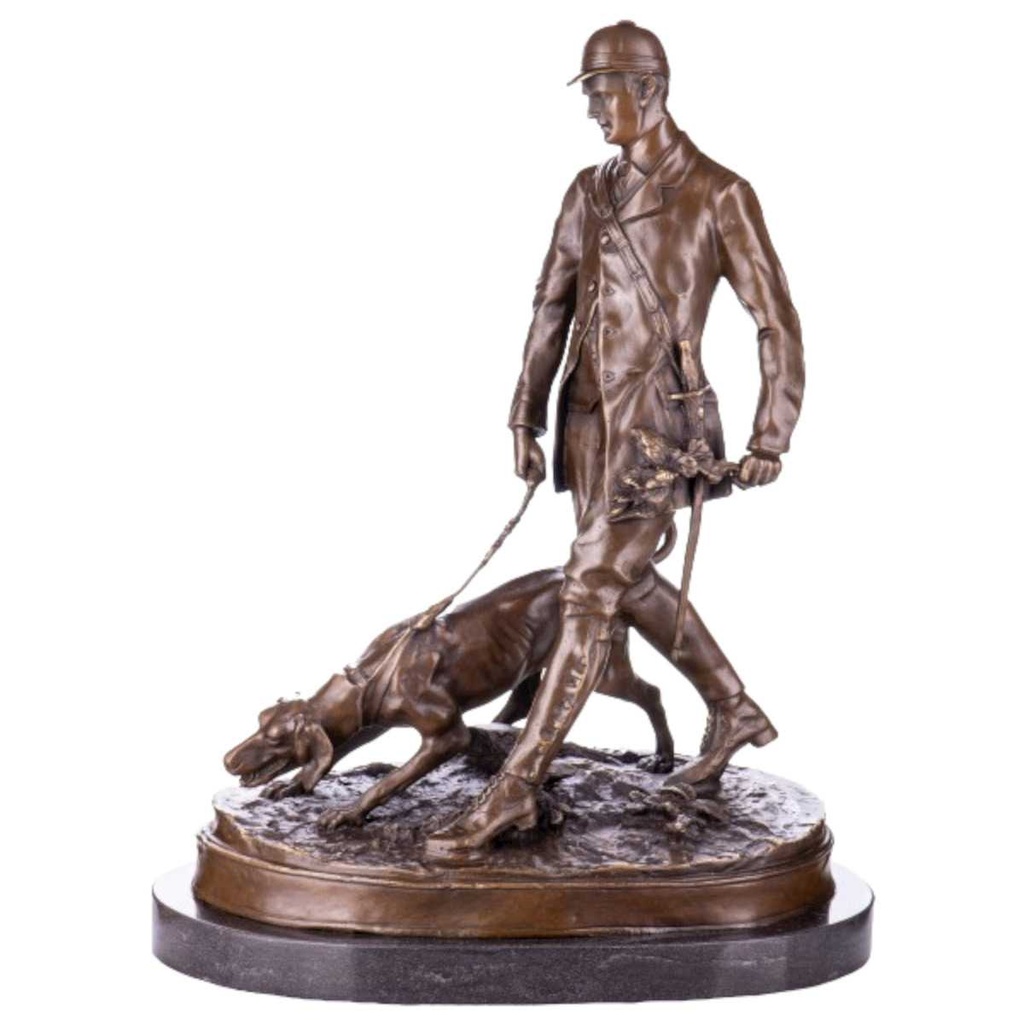 [LA-63958] Bronze Skulptur Figur Bronzeskulptur Bronzefigur Jäger mit Jagdhund