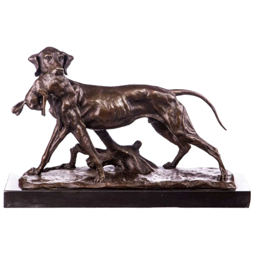 [LA-64003] Bronze Skulptur Figur Bronzeskulptur Bronzefigur Jagdhund mit Kaninchen