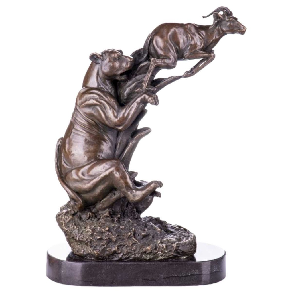 [LA-64062] Skulptur Figur Bronzeskulptur Bronzefigur Bronze Löwe und Antilope