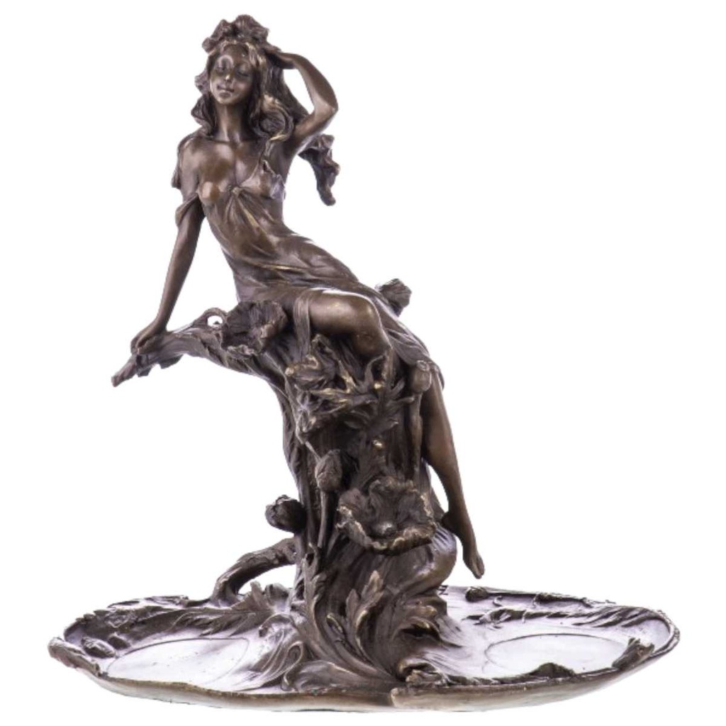 [LA-64078] Skulptur Figur Bronzeskulptur Bronzefigur Bronze Frau auf Seerosen