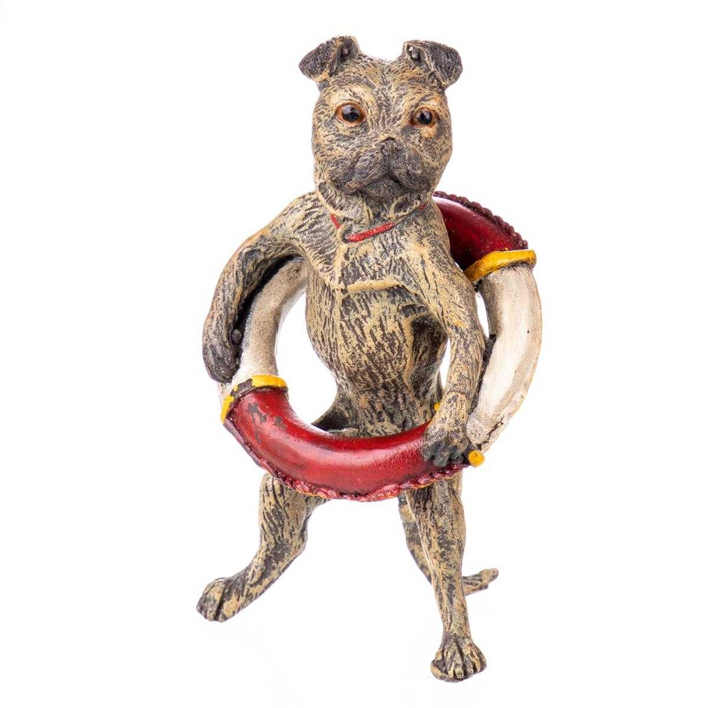 [LA-85095] Bronze-Look Skulptur Figur Bronzeskulptur Bronzefigur Hund mit Rettungsring