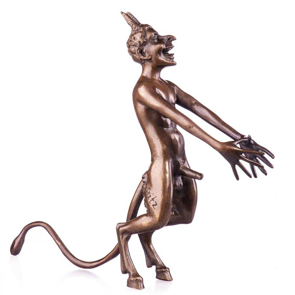 [LA-85275] Skulptur Figur Bronzeskulptur Bronzefigur Nackter Teufel