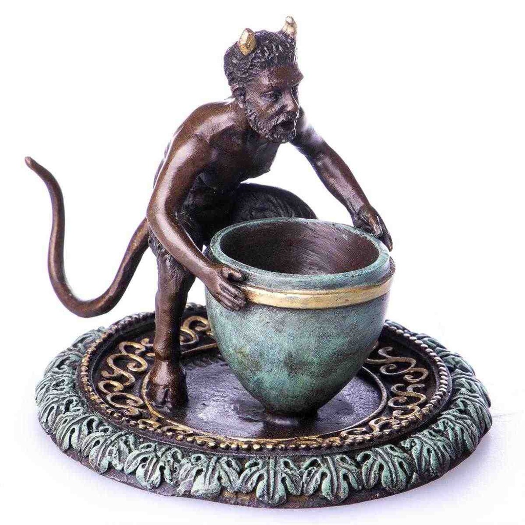 [LA-88097] Skulptur Figur Bronzeskulptur Bronzefigur Teufel mit Kessel