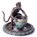 Skulptur Figur Bronzeskulptur Bronzefigur Teufel mit Kessel
