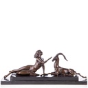 Skulptur Figur Bronzeskulptur Bronzefigur Frau mit Antilope
