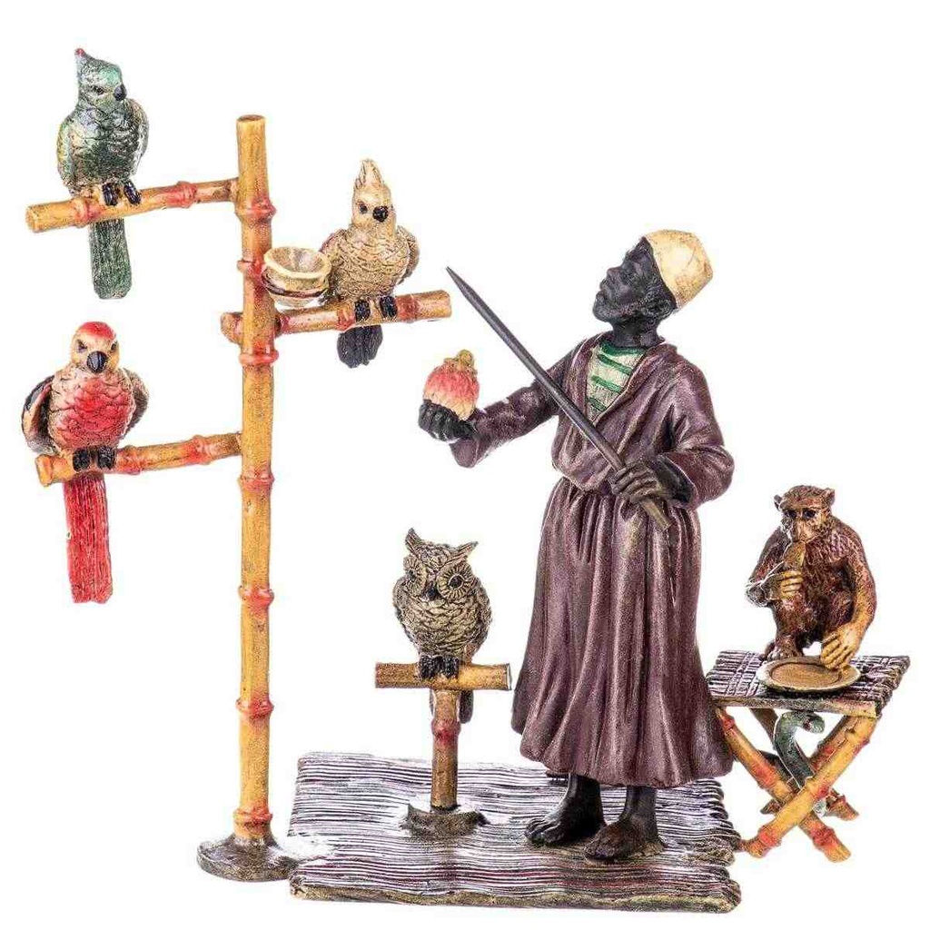 [LA-88101] Skulptur Figur Bronzeskulptur Bronzefigur Araber mit Papageien