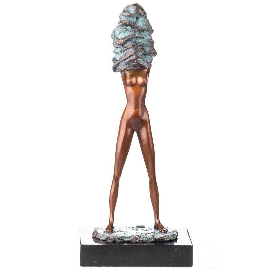 [LA-88110] Skulptur Figur Statue grün patiniert Weiblicher Akt mit Grüner Patina
