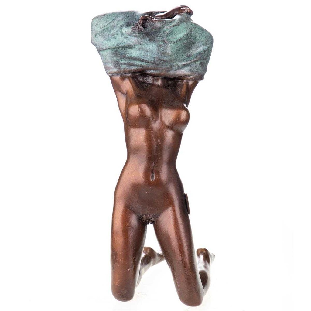 [LA-88118] Skulptur Figur Statue grün patiniert Weiblicher Akt mit Grüner Patina