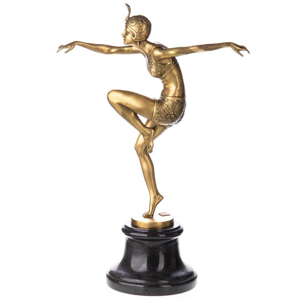 [LA-88120] Skulptur Figur Statue Bronzeskulptur Bronzefigur Bronze poliert Tänzerin Con Brio nach F.Preiss