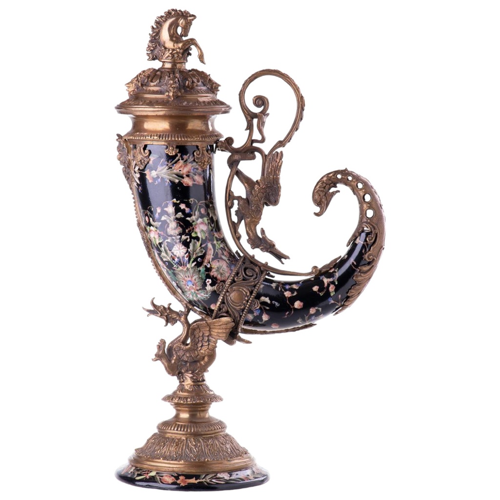 [LA-88173] Porzellan/Messing Deckelvase #88173