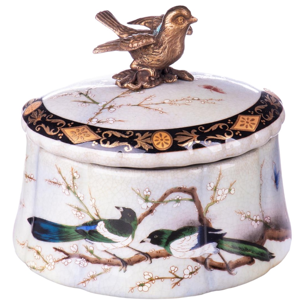 [LA-88196] Porzellan/Messing Dose mit Vogel #88196