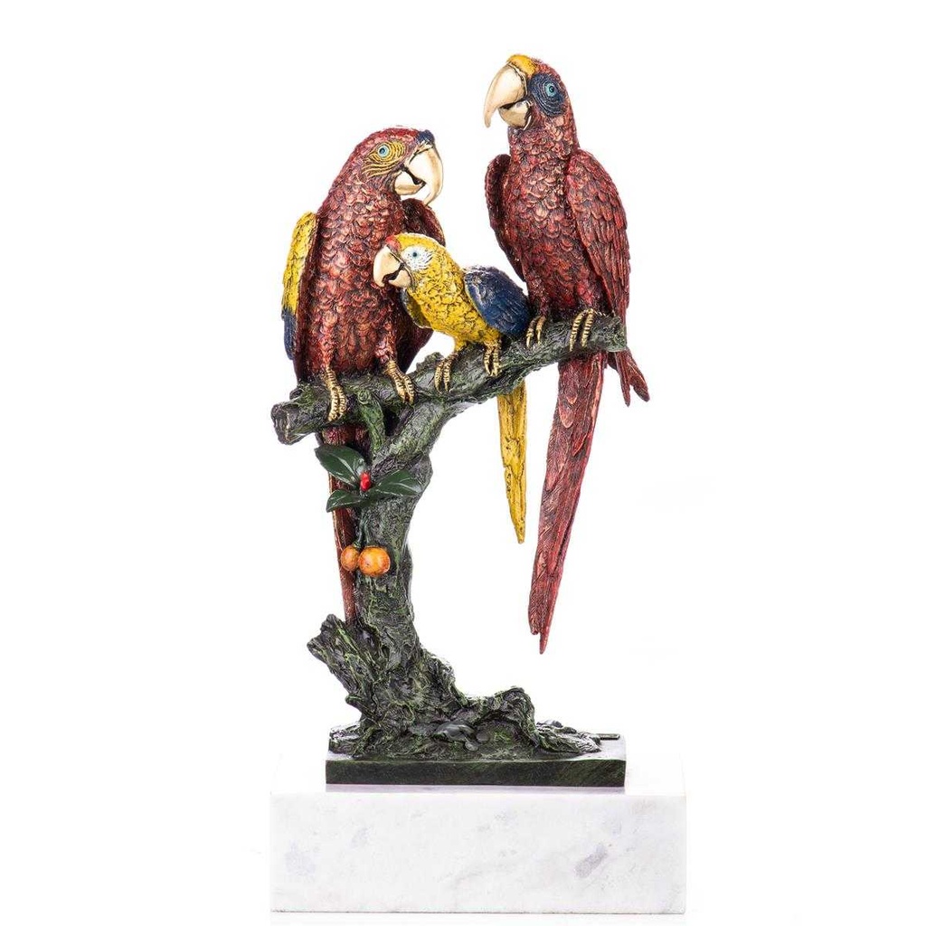 [LA-96843] Skulptur Figur Statue Bronzeskulptur Bronzefigur Bronze Papageien farbig