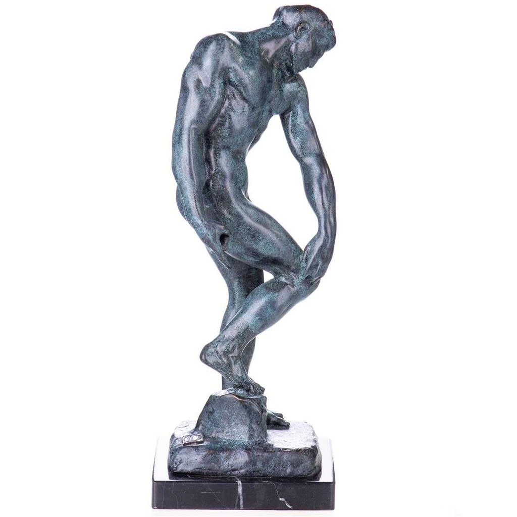 [LA-96844] Skulptur Figur Statue Bronzeskulptur Bronzefigur Bronze patiniert Männlicher Akt Adam Grün nach Rodin
