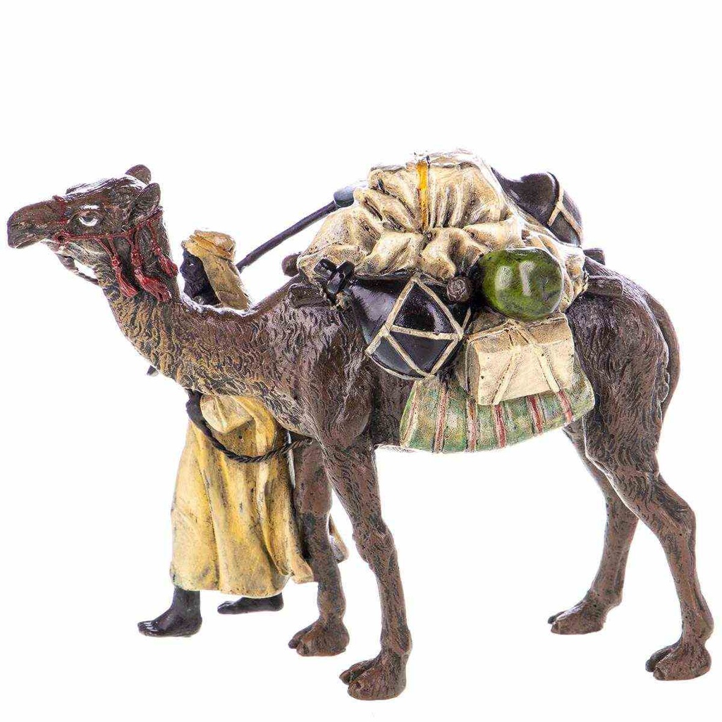[LA-96850] Skulptur Figur Statue Bronzeskulptur Bronzefigur Bronze Araber mit Kamel farbig