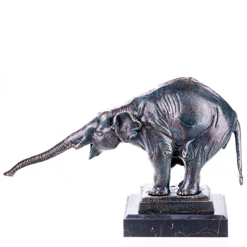 [LA-96874] Figur Skulptur Gusseisen Elefant auf Marmorsockel Maße (HxBxT) ca. 27x42x16 cm